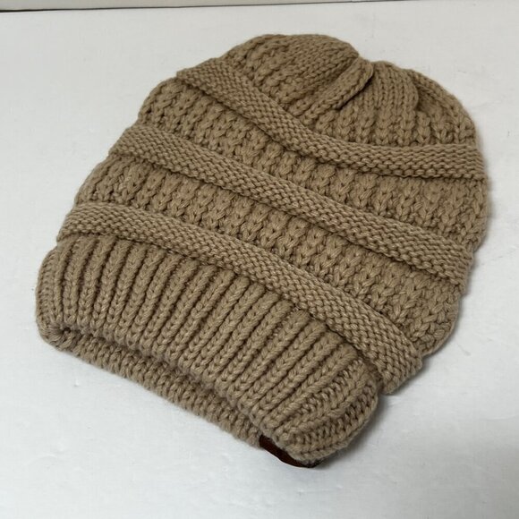 Chunky Knit Beanie Tan Beige Warm Fall Winter Bohemian Boho Grunge Alt - Picture 3 of 6